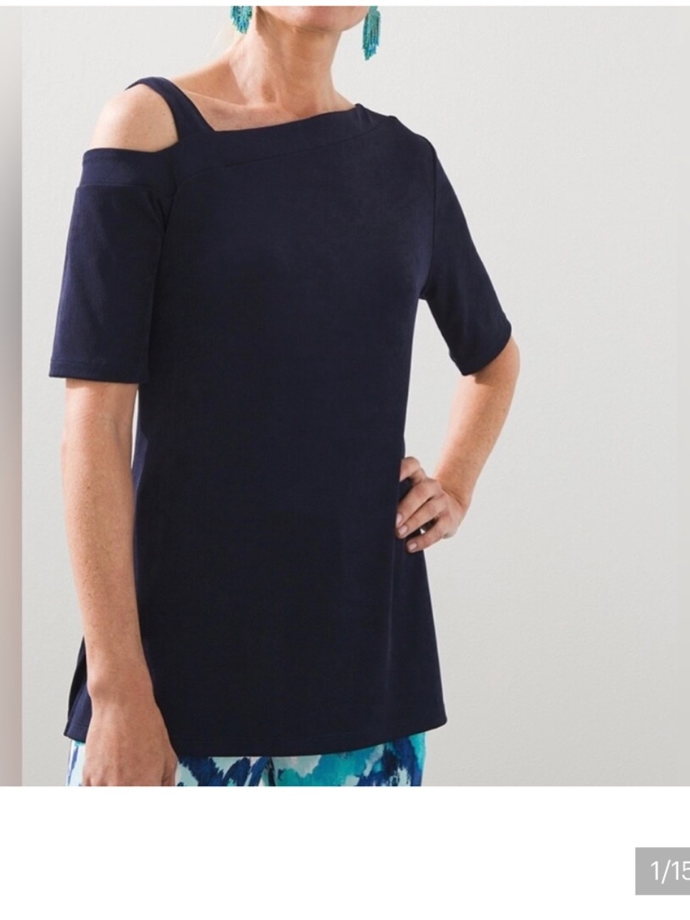 NWT! Chico's Navy Cold-Shoulder Elbow-Sleeve Tunic Size L/2